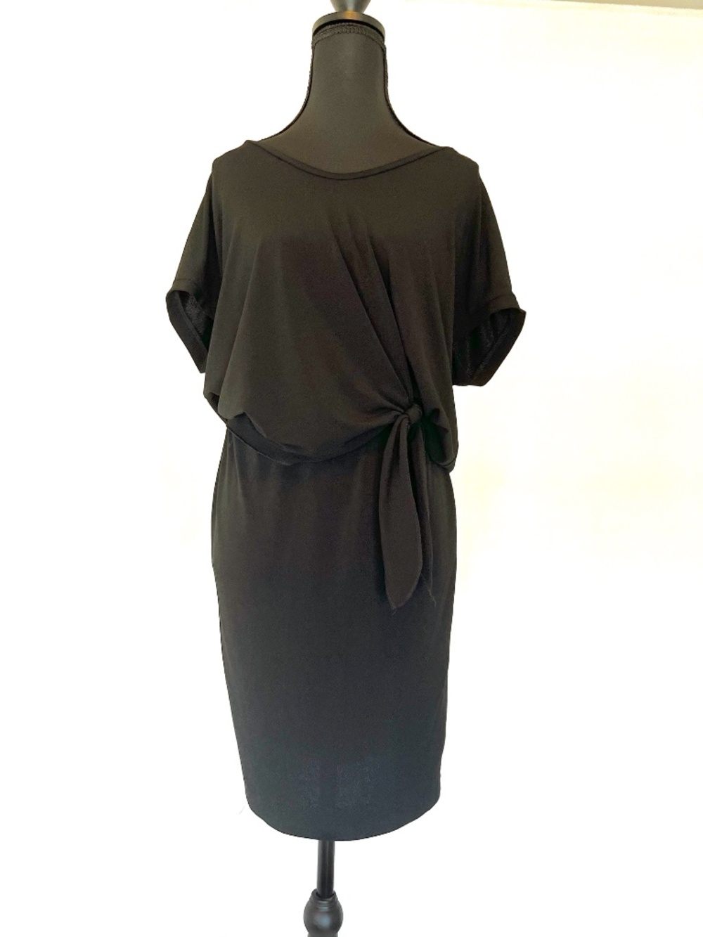 By Malene Birger XS Black Dress with Knot Detail, Skirt Half Attached in Back